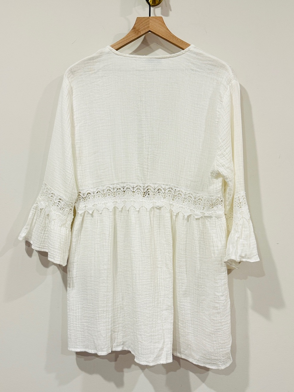Blue Island White Cotton Gauze Lace Boho Kimono Cardigan Cover-Up XL - Picture 3 of 8